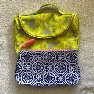 2 Brand New Estee Lauder Blue and Yellow Cosmetic Bags